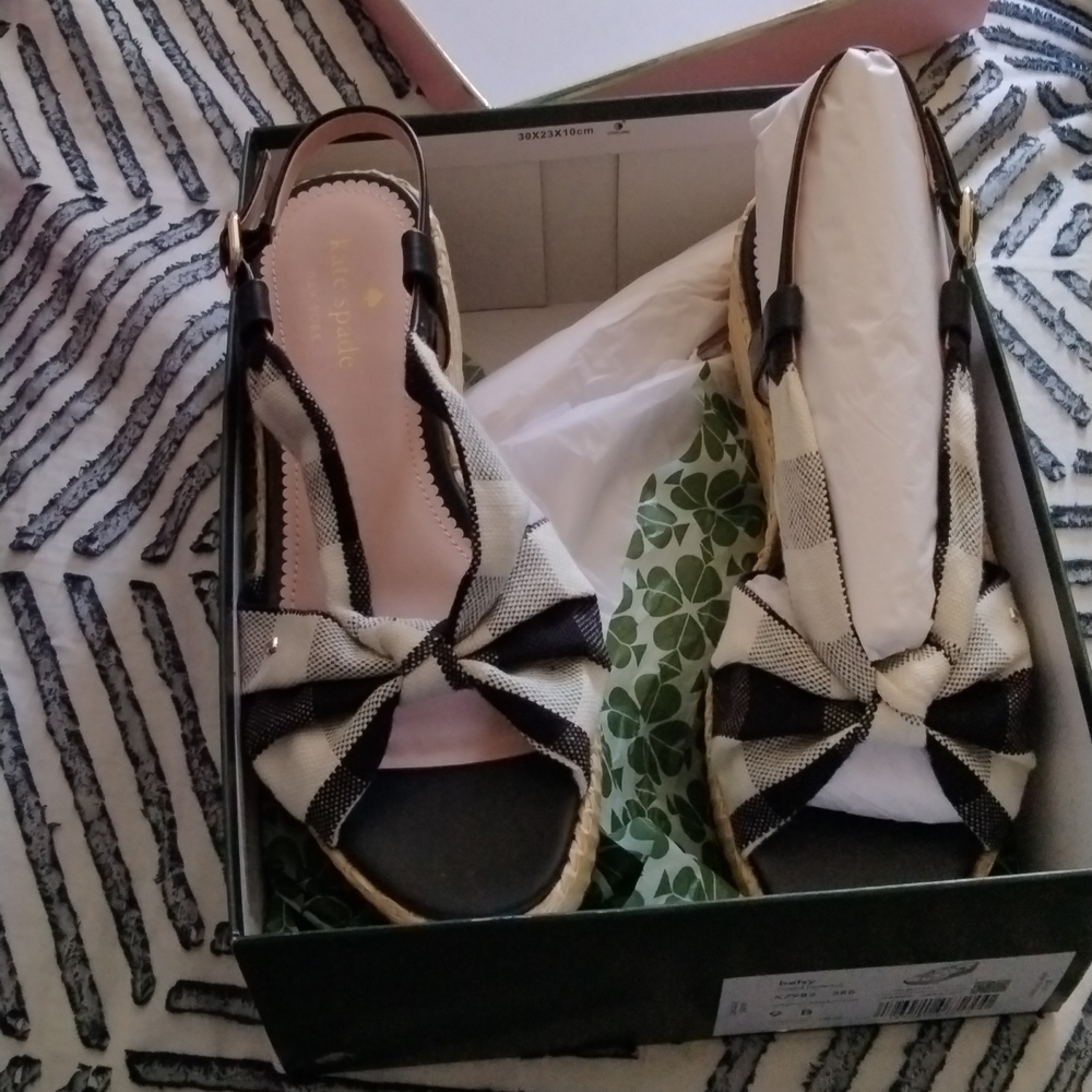 Kate Spade Black and White Wedge Sandals